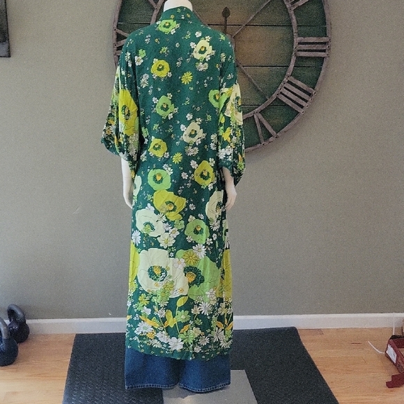 Free People Green Floral Maxi Kimono/Robe In Jungle Combo - Picture 6 of 15